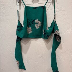Teal Floral Tie Crop Top